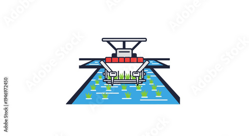 Drone flying over water surface.