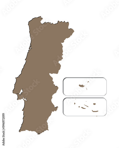 Map of Portugal, sign silhouette. World Map Globe. Vector Illustration isolated on transparent background. Europe continent.