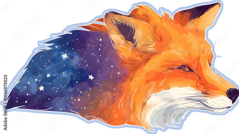 Fototapeta premium Cosmic Fox Head Illustration with Starry Galaxy Background.