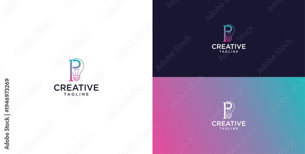 Fototapeta premium smart bulb logo icon. bulb logo technology. initial logo design P