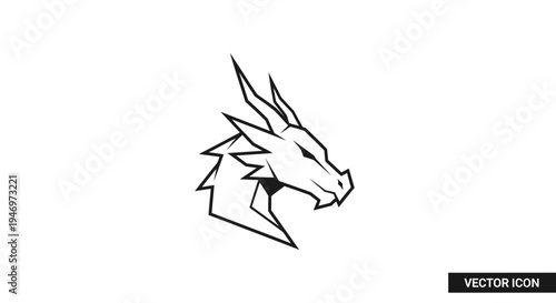 Black and White Dragon Head Illustration.