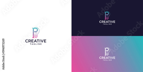 smart bulb logo icon. bulb logo technology. initial logo design P