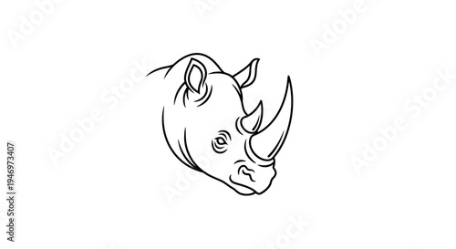 Black and White Rhino Head Illustration.