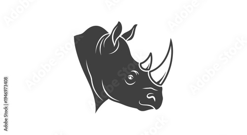 Black and White Rhino Head Illustration.