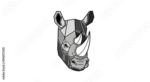 Black and white rhino head illustration.