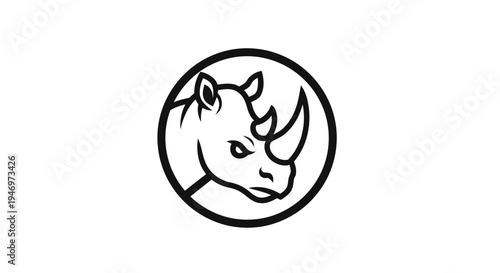 Black and white rhino head logo.
