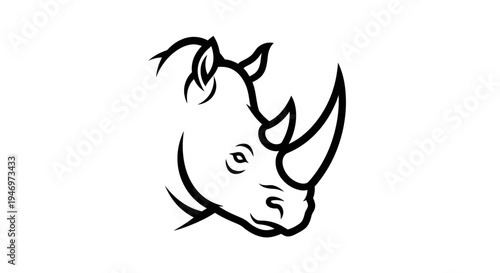Black and white rhino head profile.