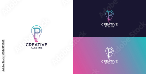 smart bulb logo icon. bulb logo technology. initial logo design P