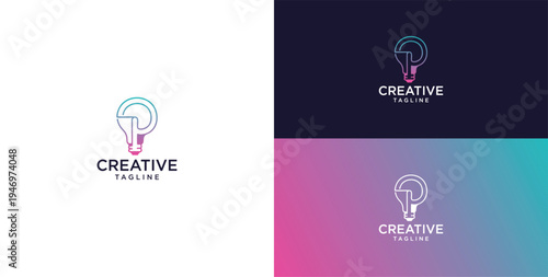 smart bulb logo icon. bulb logo technology. initial logo design P