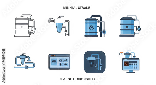 Wallpaper Mural Set of 8 industrial icons in minimal stroke and flat neutone utility styles video Torontodigital.ca