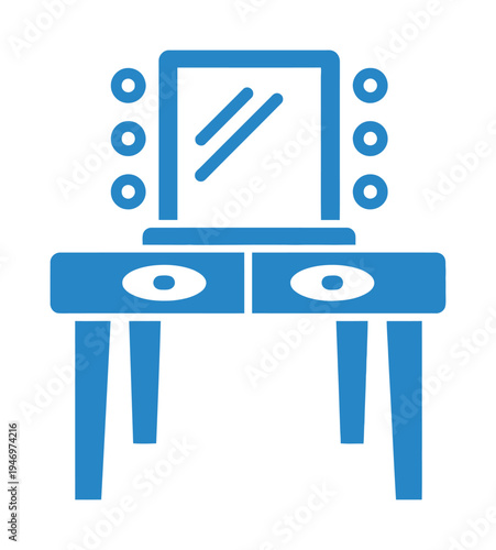 Vector icon of a dressing table with a mirror and lights on top