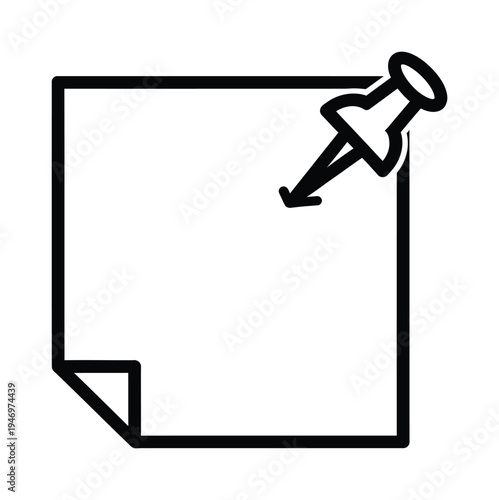 Vector of a square sheet of paper pinned with a thumbtack at the top