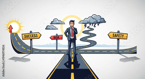 Man standing on road crossroads.