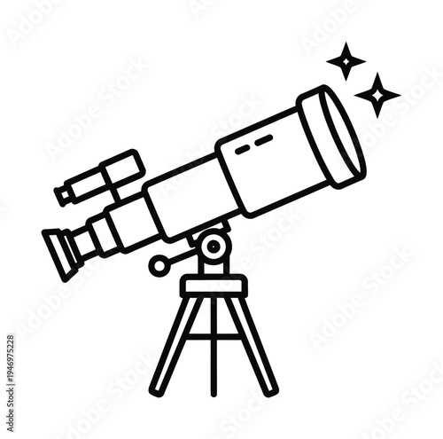 Vector of a telescope mounted on a tripod with stars in the background