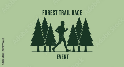 Forest Trail Running Event Silhouette Depicting Athlete Amidst Evergreen Trees