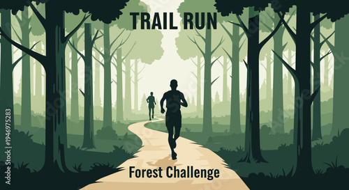 Forest Trail Running Illustration Depicting Challenge And Endurance In The Wilderness