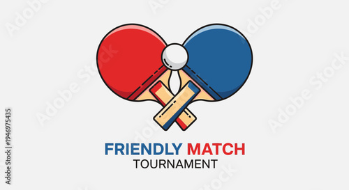 Friendly Ping Pong Tournament Logo Depicting Sport Equipment and Ball Illustration