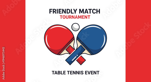 Friendly Table Tennis Tournament Illustration Featuring Rackets and Ping Pong Ball