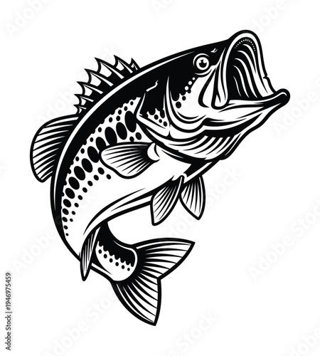 Vector of a leaping largemouth bass fish with a spotted pattern