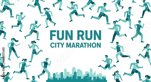 Fun Run City Marathon: An Energetic City Event Depicting People Running Towards Success