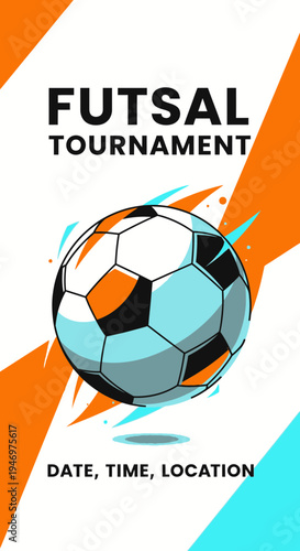 Futuristic Futsal Tournament Advertisement: Vibrant Design for Sport Event Promotion