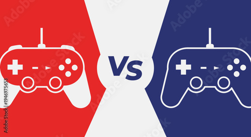 Gamepad Competition: Red Versus Blue, Gaming Controller Battle, Digital Duel