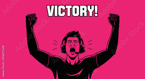 Gamers Triumphantly Celebrating Victory With Raised Fists And Exuberant Joyful Expression