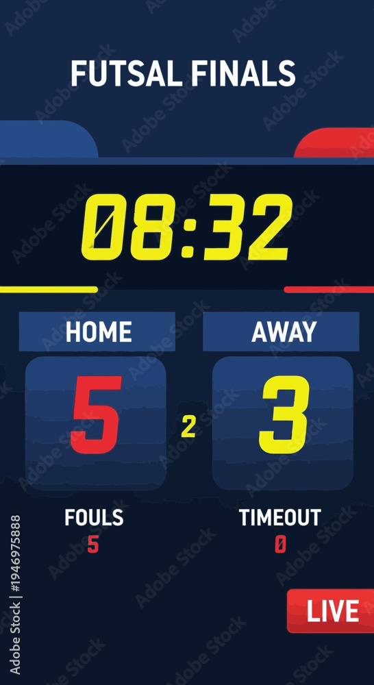 Fototapeta premium Futsol Finals Game Scoreboard With Timer and Live Status Display For Sporting Events