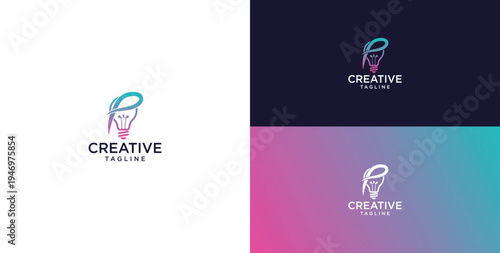 smart bulb logo icon. bulb logo technology. initial logo design P