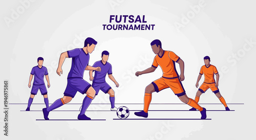 Futsol Competition Illustration: Dynamic Sport Action and Team Rivalry Concepts Displayed