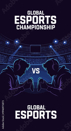 Global Esports Championship Visual Depicting Gamers In Intense Digital Competition Arena