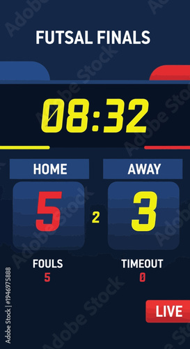 Futsol Finals Game Scoreboard With Timer and Live Status Display For Sporting Events