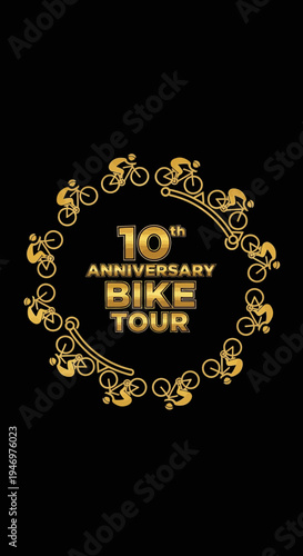 Golden Bicycle Tour Emblem Commemorating a Decade of Cycling Adventures