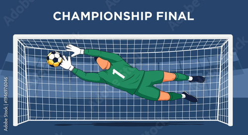 Goalkeeper Diving To Save Soccer Ball During Championship Final Competition