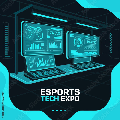 Futuristic Esports Arena Displaying Cutting-Edge Technology and Game Statistics Presentation