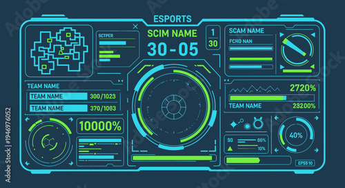 Futuristic Esports Interface Displaying Match Statistics And Data Visualization