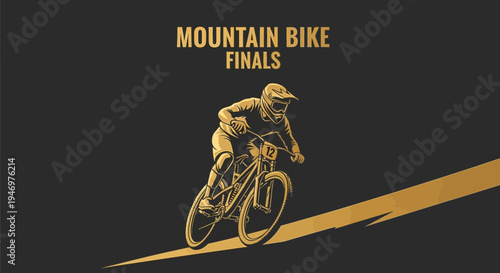 Golden Mountain Bike Racer Speeding Downhill Elite Competition