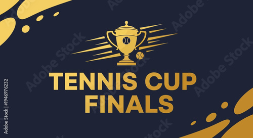 Gold Trophy Illustration Announcing Tennis Cup Finals Tournament Competition Event