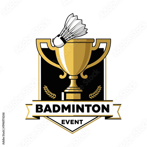 Golden Badminton Trophy Award Emblem Championship Victory Cup