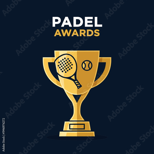 Golden Padel Trophy Emblem For Sporting Championship Celebration Award