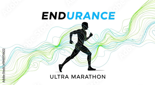 Graphic Illustration Depicting Endurance Ultra Marathon Runner Against Abstract Background