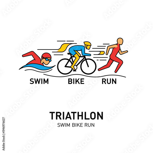 Graphic Depiction of a Triathlon Event Illustrating Swim, Cycle, and Running Phases Clearly