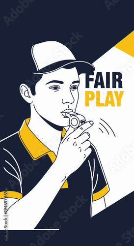 Graphic Illustration Depicting Fair Play and Sportsmanship with Referee Whistle and Modern Design