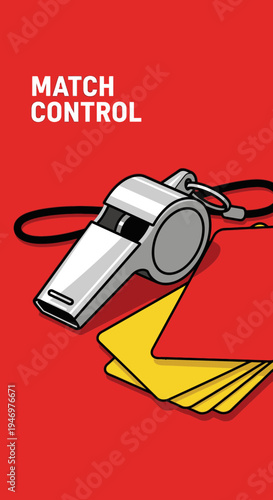 Graphic Illustration Depicting Match Control Elements on a Vibrant Red Background, Modern Design