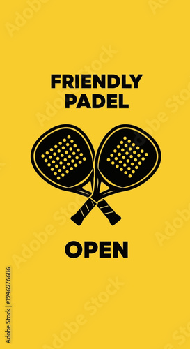 Graphic Design Illustrating Friendly Padel Tennis Tournament With Crossed Racquets on Yellow