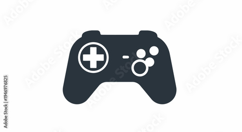 Black Game Controller Icon on White Background.