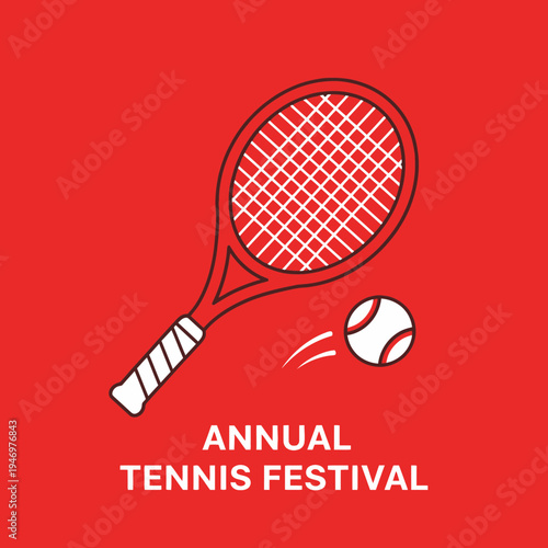 Graphic Illustration of Tennis Racket and Ball, Perfect for Annual Sport Festival Promotion