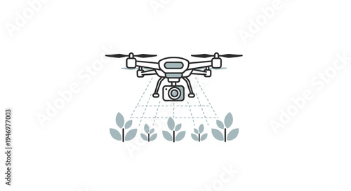 Drone with camera flying over plants.