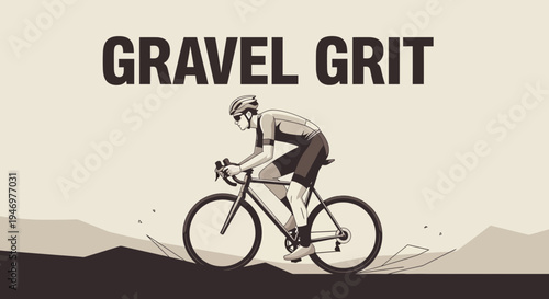 Gravel Cycling Illustration Depicting Athlete Riding Bicycle on a Rugged Terrain Path