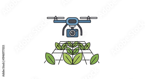 Drone with camera over green leaves.